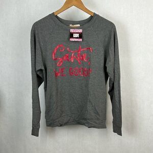 NEW Santa, We Good? Long Sleeve Shirt Womens Sz Small Gray Red Christmas Holiday